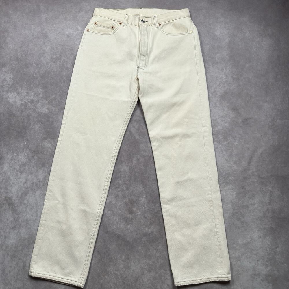 Levis Vintage 501 USA Made Off White Cream Jeans 32x30 Button Fly Straight Denim